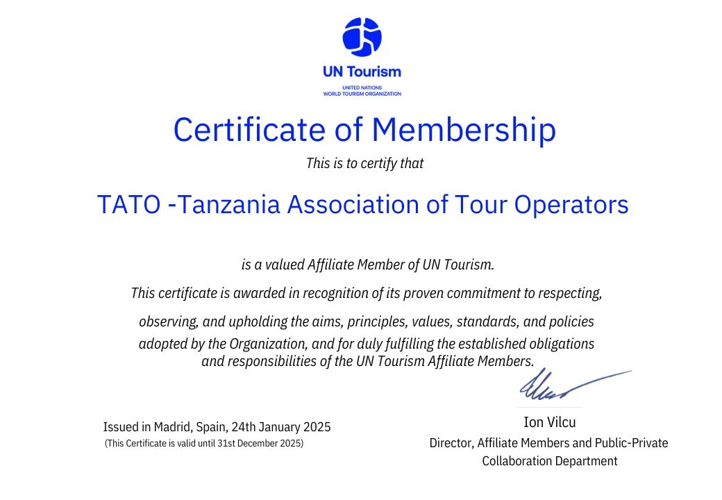 TATO Receives UN Tourism Affiliate Membership Certificate