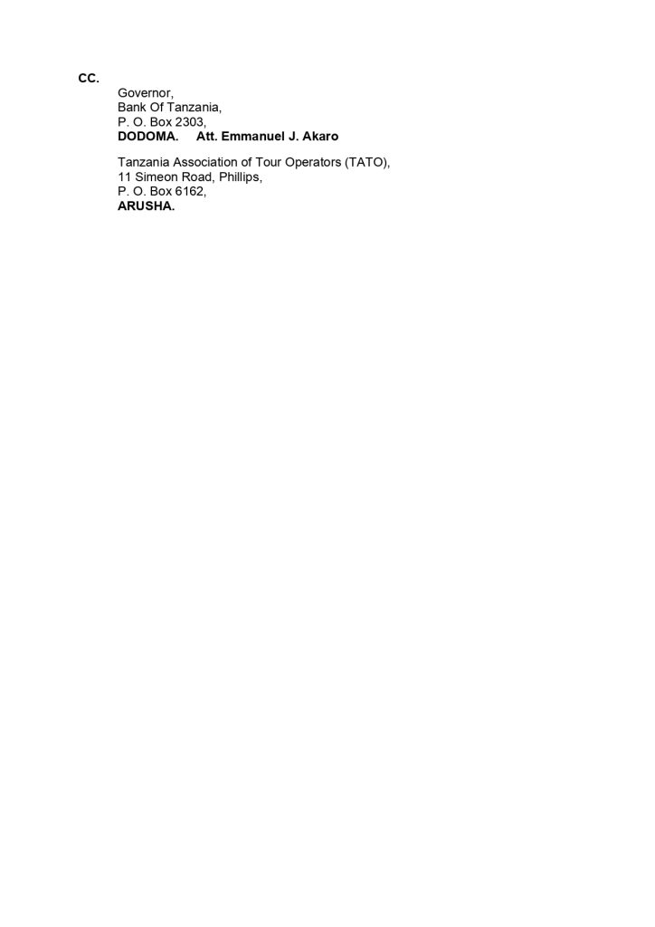 Official Government of Tanzania letter Clarifying Foreign Currency Usage Regulations In Tourism Sector