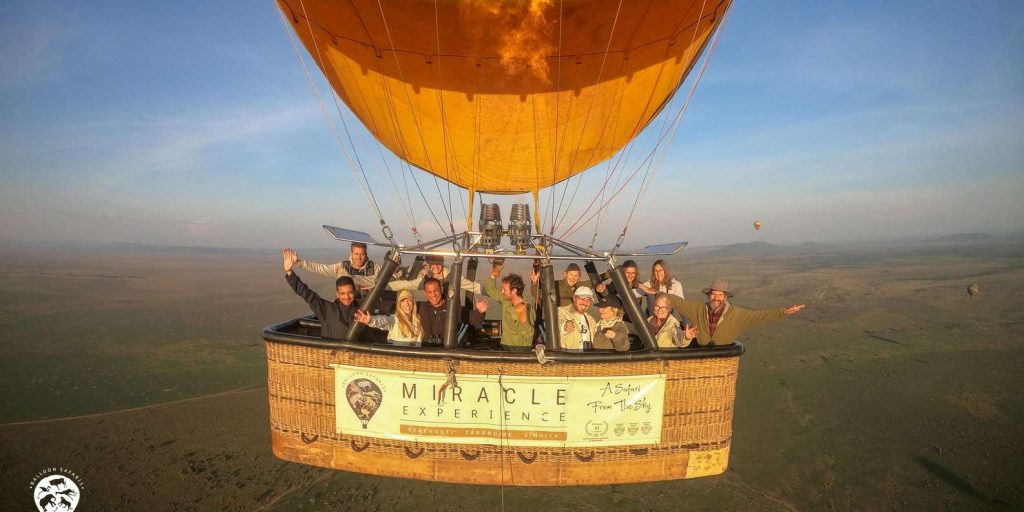 Tourists Flying From Hot Air Balloon in Serengeti