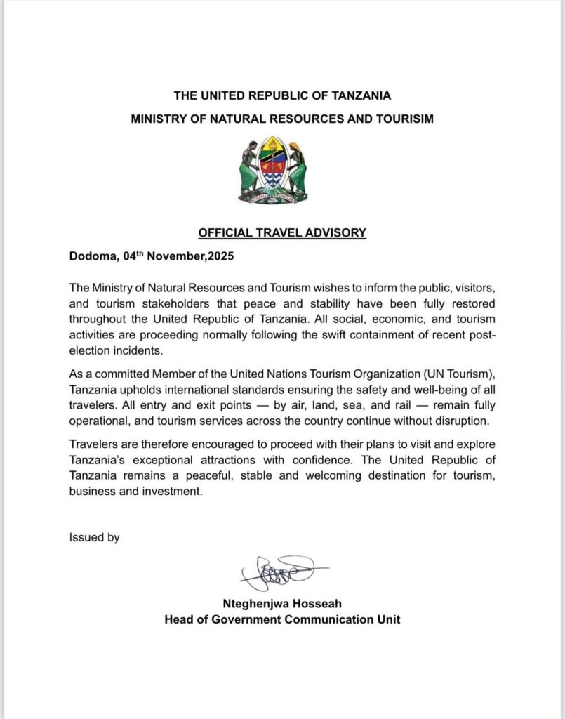 Official Tanzania Travel advisory