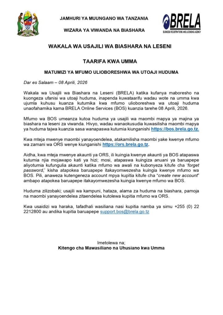 BRELA letter on a new system